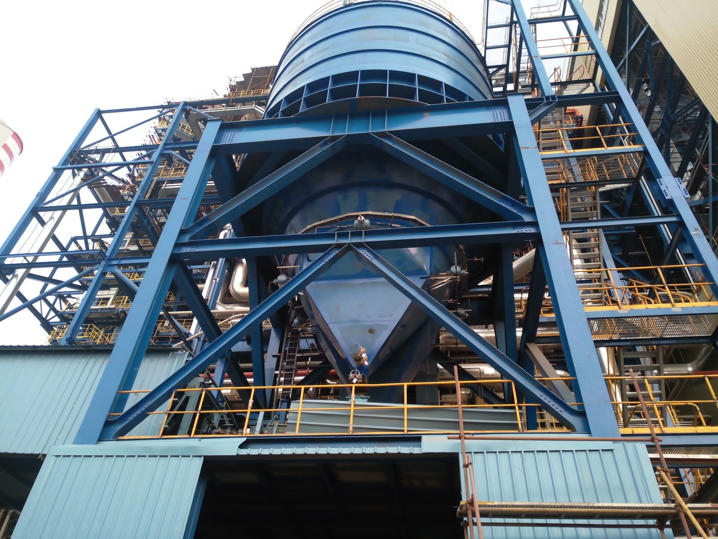 Large coal handling silo and structural steelwork at a thermal power plant